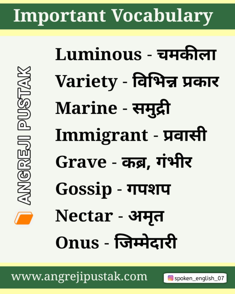 30 Word Meaning English To Hindi Daily Use Vocabulary Pdf Download